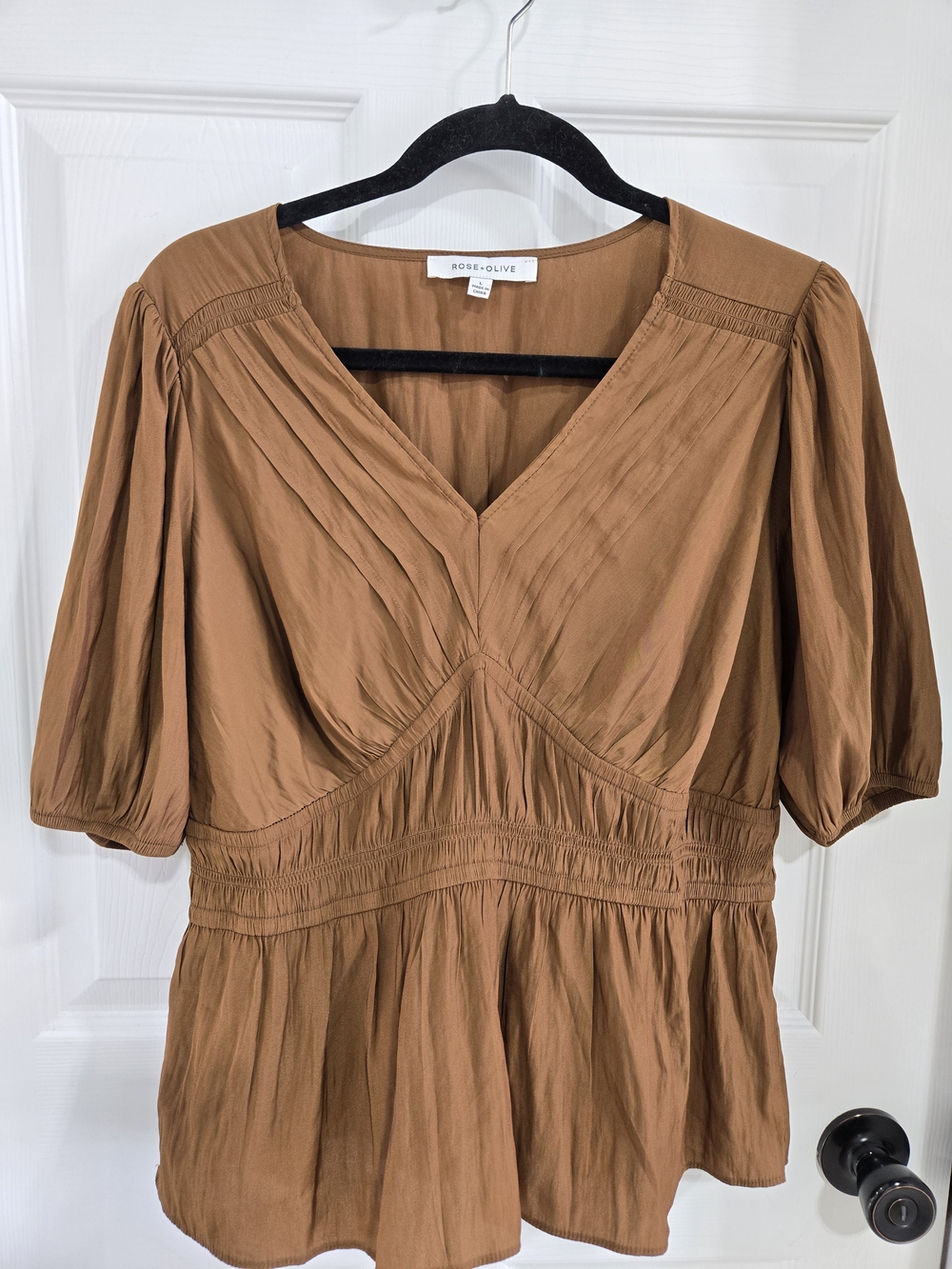 Rose & Olive Rust Brown V-Neck Peplum Blouse